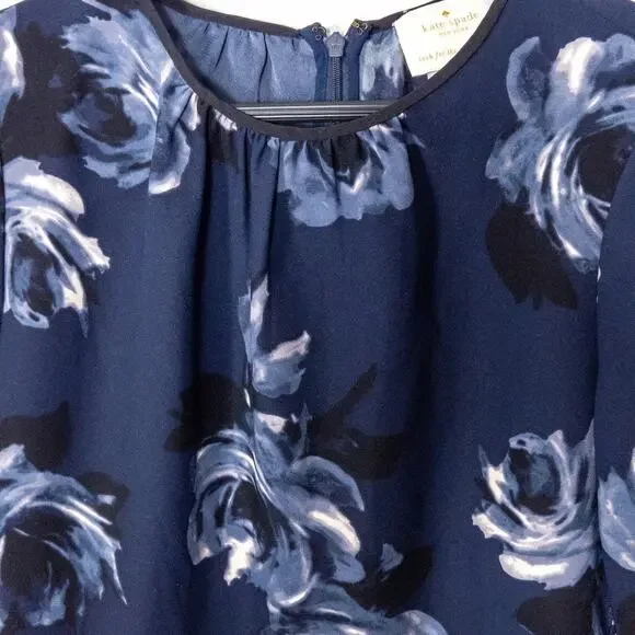 Kate Spade Night Rose Bell Sleeve Dress Size 0 Blue Romantic Botanical - Picture 4 of 11